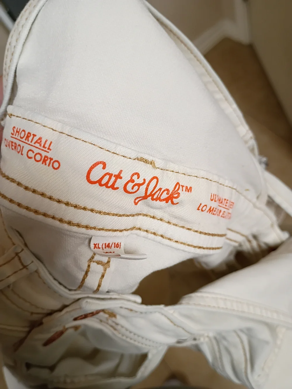 Cat & Jack White Denim Short Overalls Kids Size XL 14/16